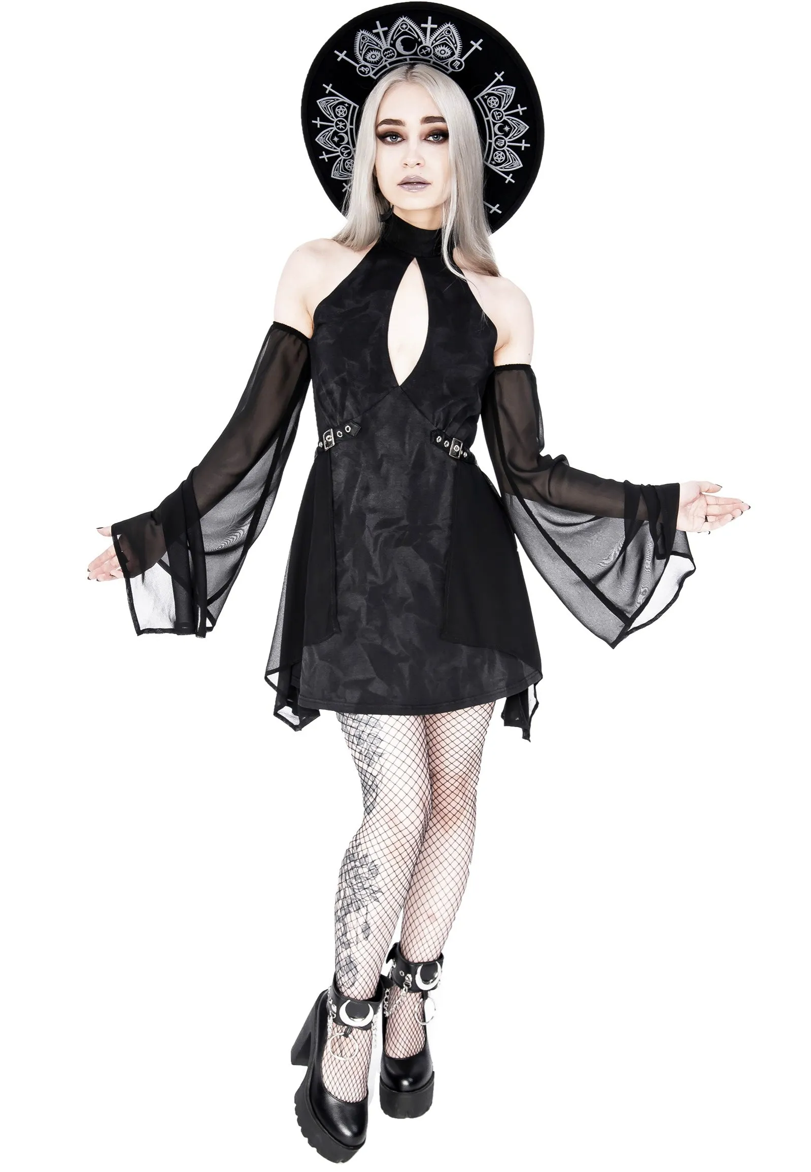 Restyle - Halterneck Floaty Fairy Acid Wash Tunic Black - Dress