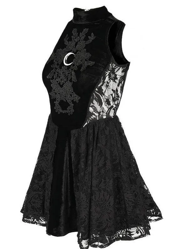 Restyle - High Neck Gothic Lace With A Crescent Black - Dress