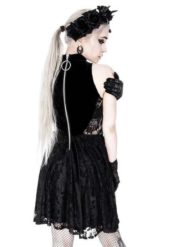 Restyle - High Neck Gothic Lace With A Crescent Black - Dress