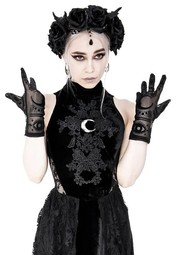 Restyle - High Neck Gothic Lace With A Crescent Black - Dress