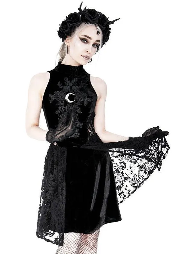 Restyle - High Neck Gothic Lace With A Crescent Black - Dress