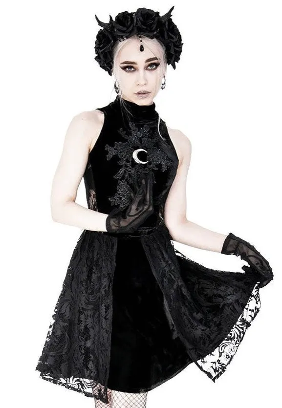 Restyle - High Neck Gothic Lace With A Crescent Black - Dress