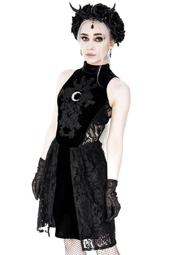 Restyle - High Neck Gothic Lace With A Crescent Black - Dress