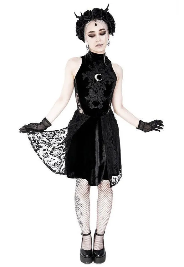 Restyle - High Neck Gothic Lace With A Crescent Black - Dress