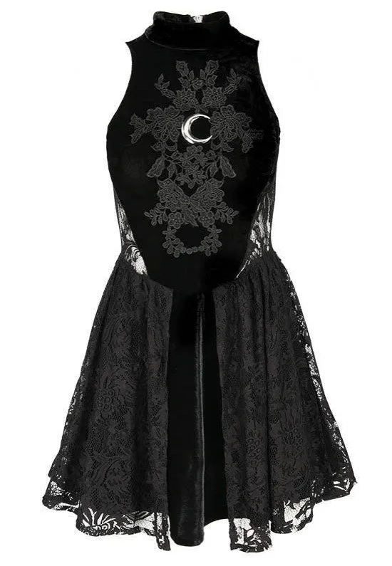 Restyle - High Neck Gothic Lace With A Crescent Black - Dress