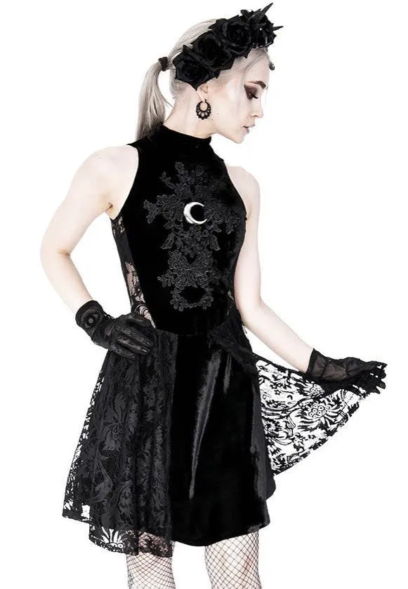 Restyle - High Neck Gothic Lace With A Crescent Black - Dress