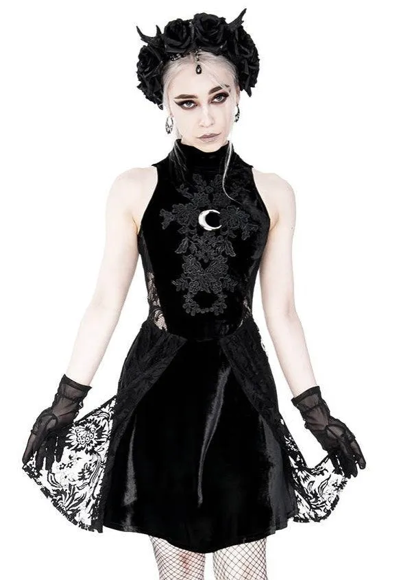 Restyle - High Neck Gothic Lace With A Crescent Black - Dress