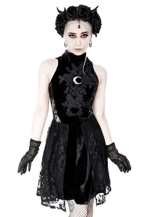Restyle - High Neck Gothic Lace With A Crescent Black - Dress