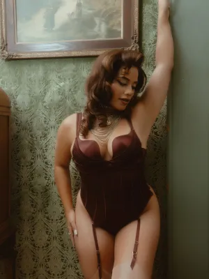 Rising Star Plunge Push Up Corseted Teddy in Petra Satin by Frederick's of Hollywood