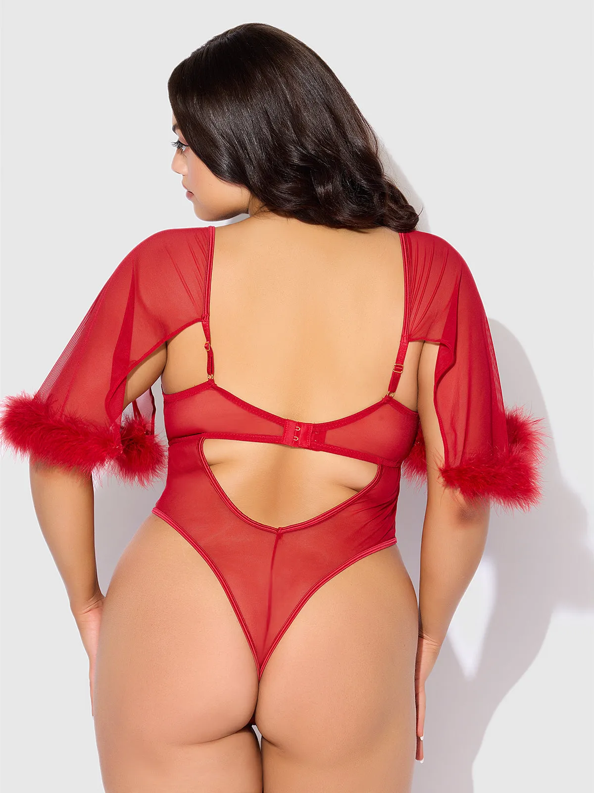 Scarlett Bell Sleeved Marabou Bodysuit by Frederick's of Hollywood