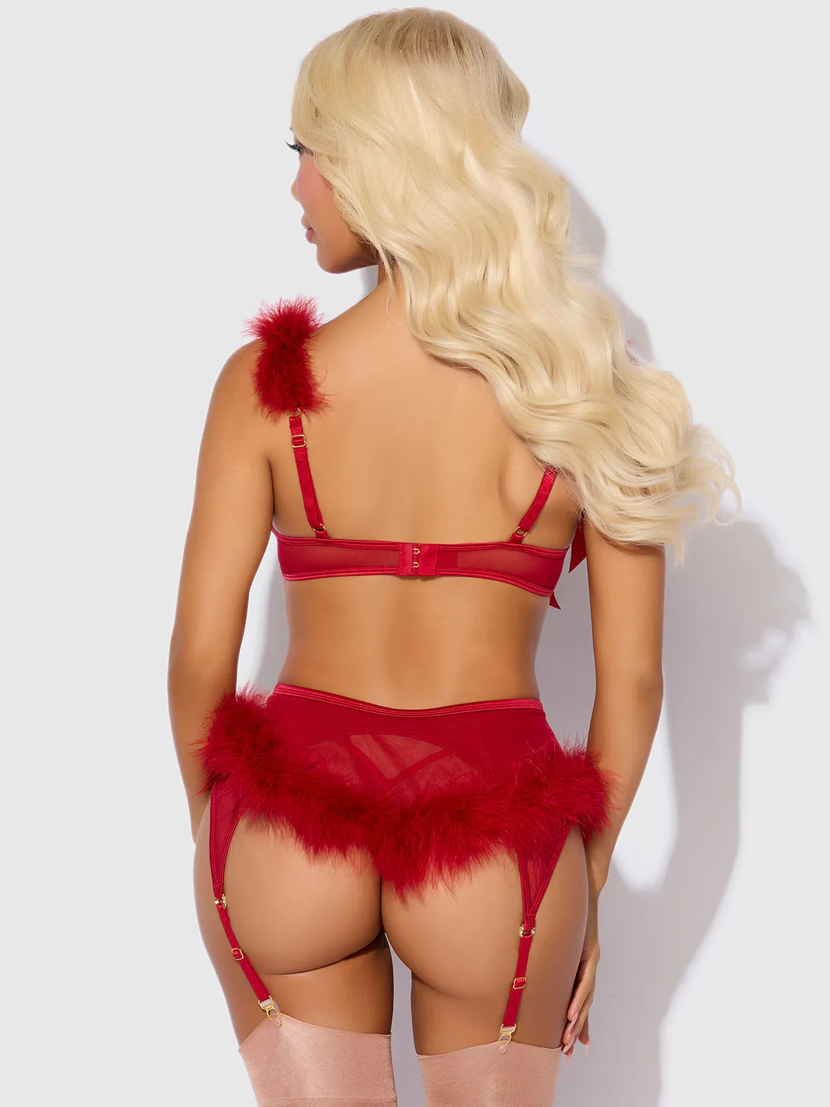 Scarlett Open Cup Marabou Bra, Garter & G-String Set by Frederick's of Hollywood