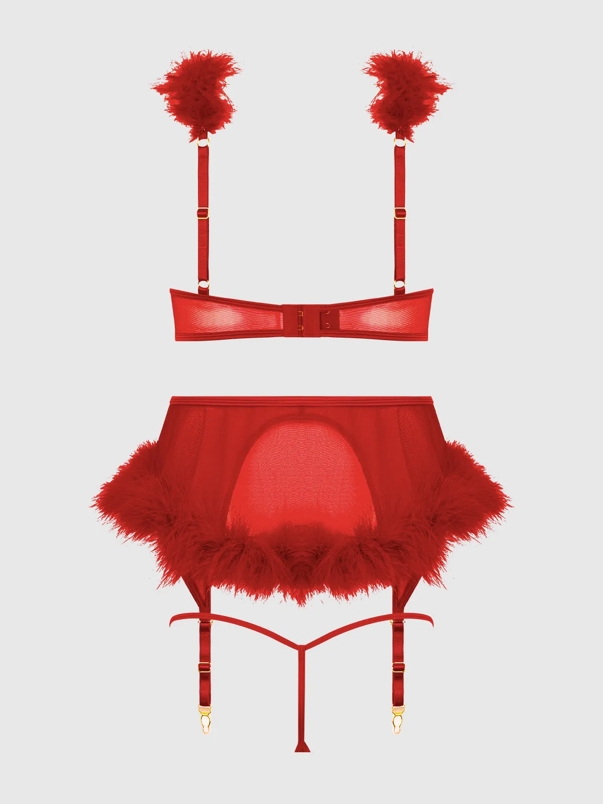 Scarlett Open Cup Marabou Bra, Garter & G-String Set by Frederick's of Hollywood