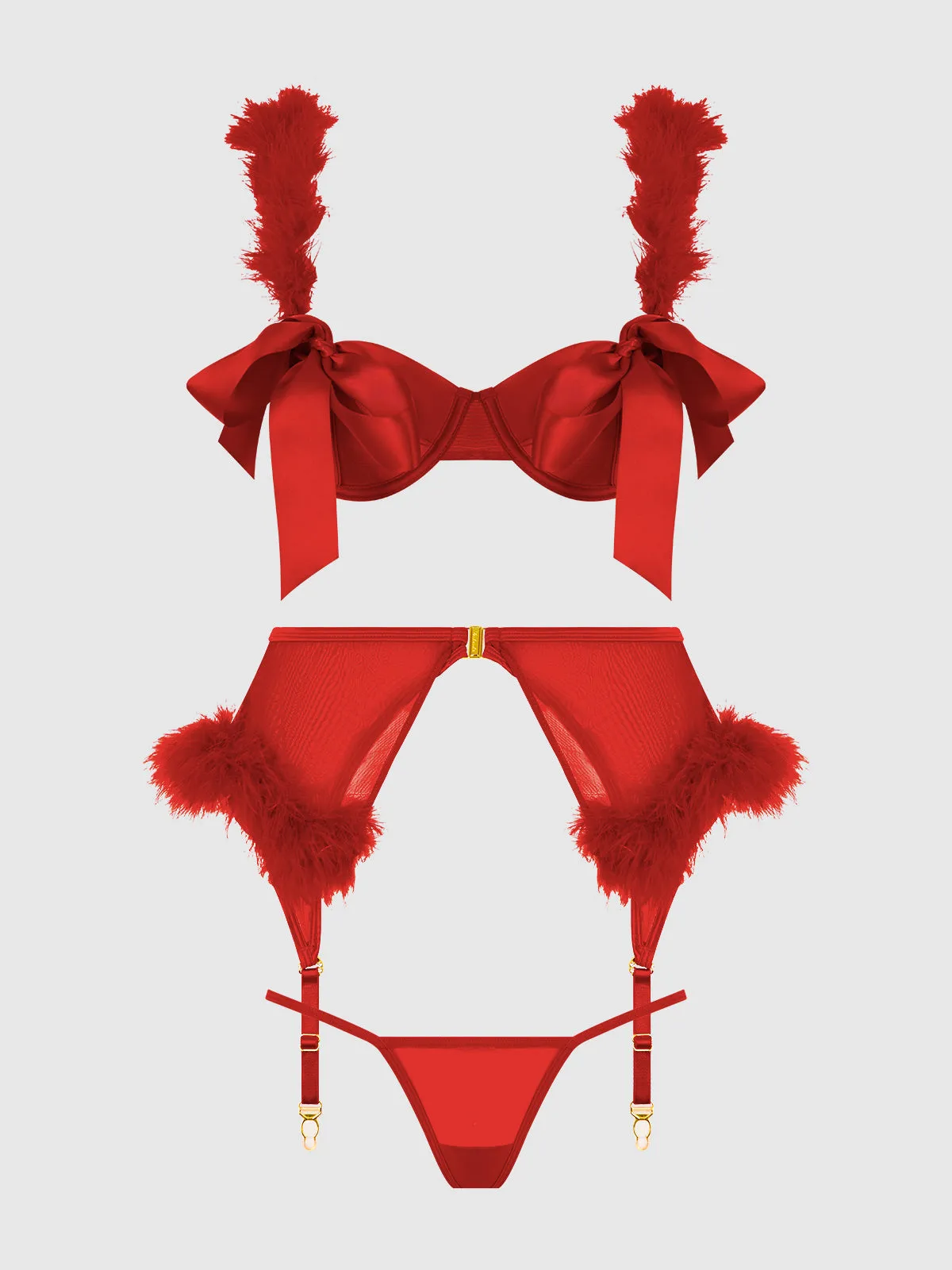 Scarlett Open Cup Marabou Bra, Garter & G-String Set by Frederick's of Hollywood