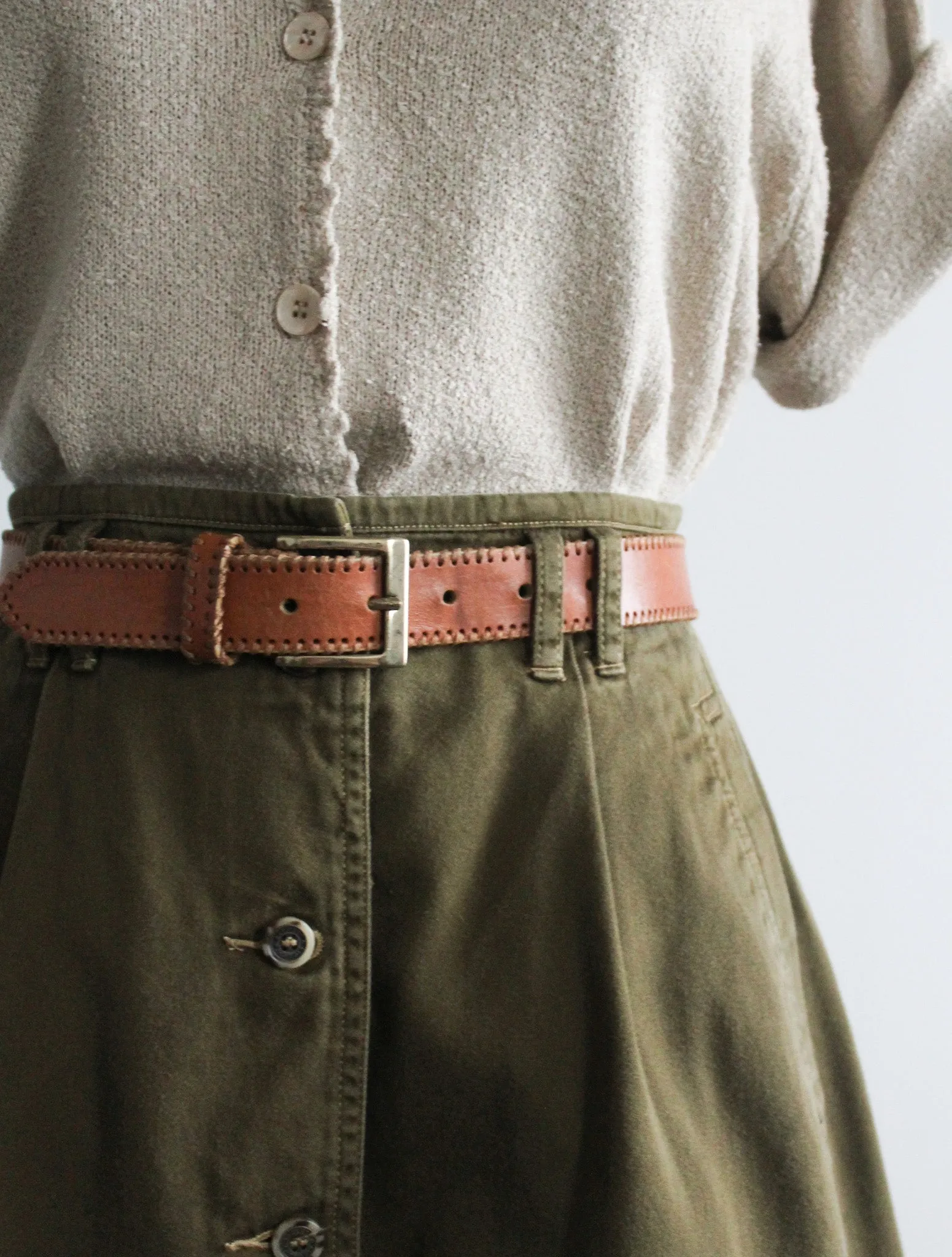 seed stitch honey leather belt 1919 Vintage
