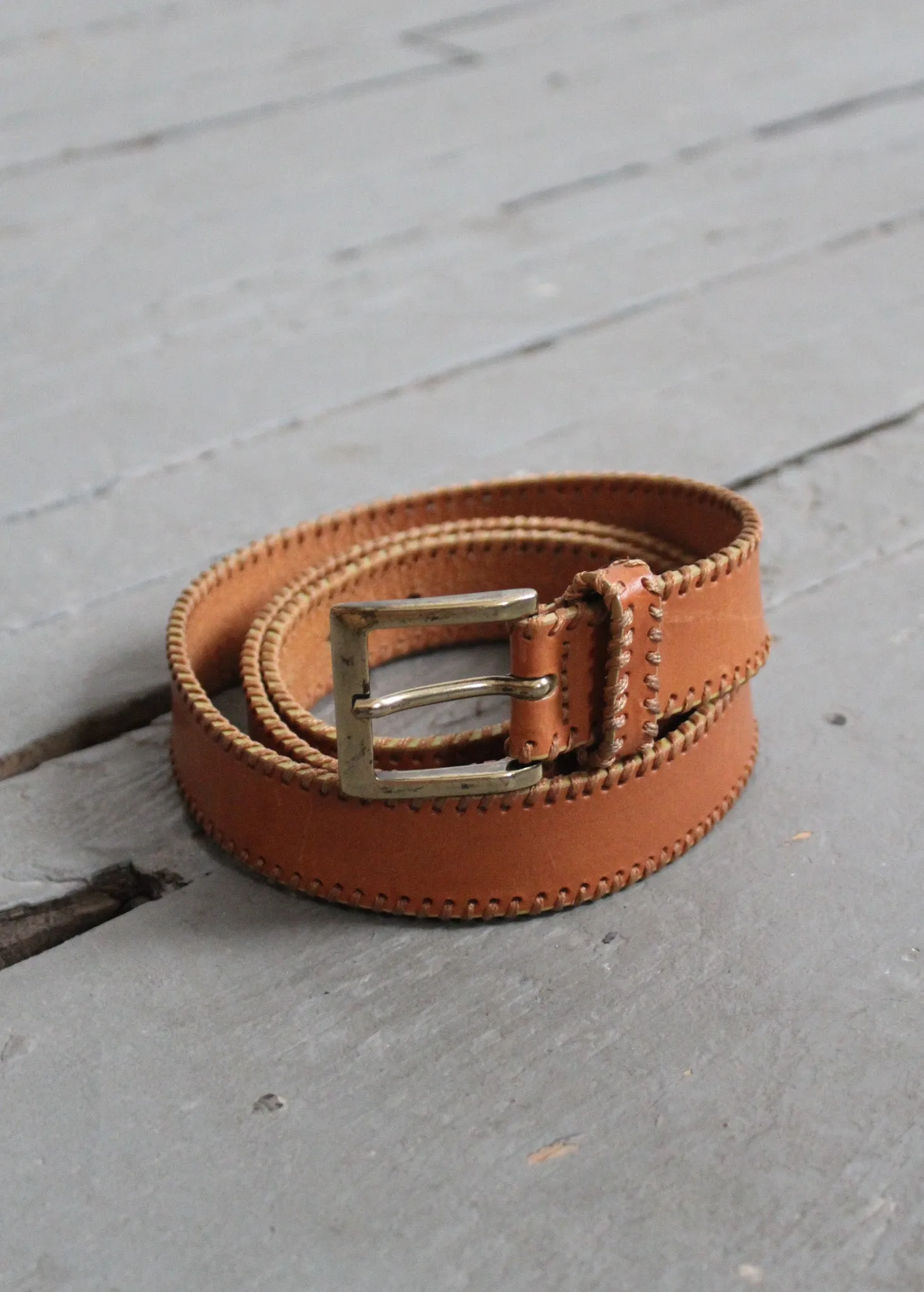 seed stitch honey leather belt 1919 Vintage