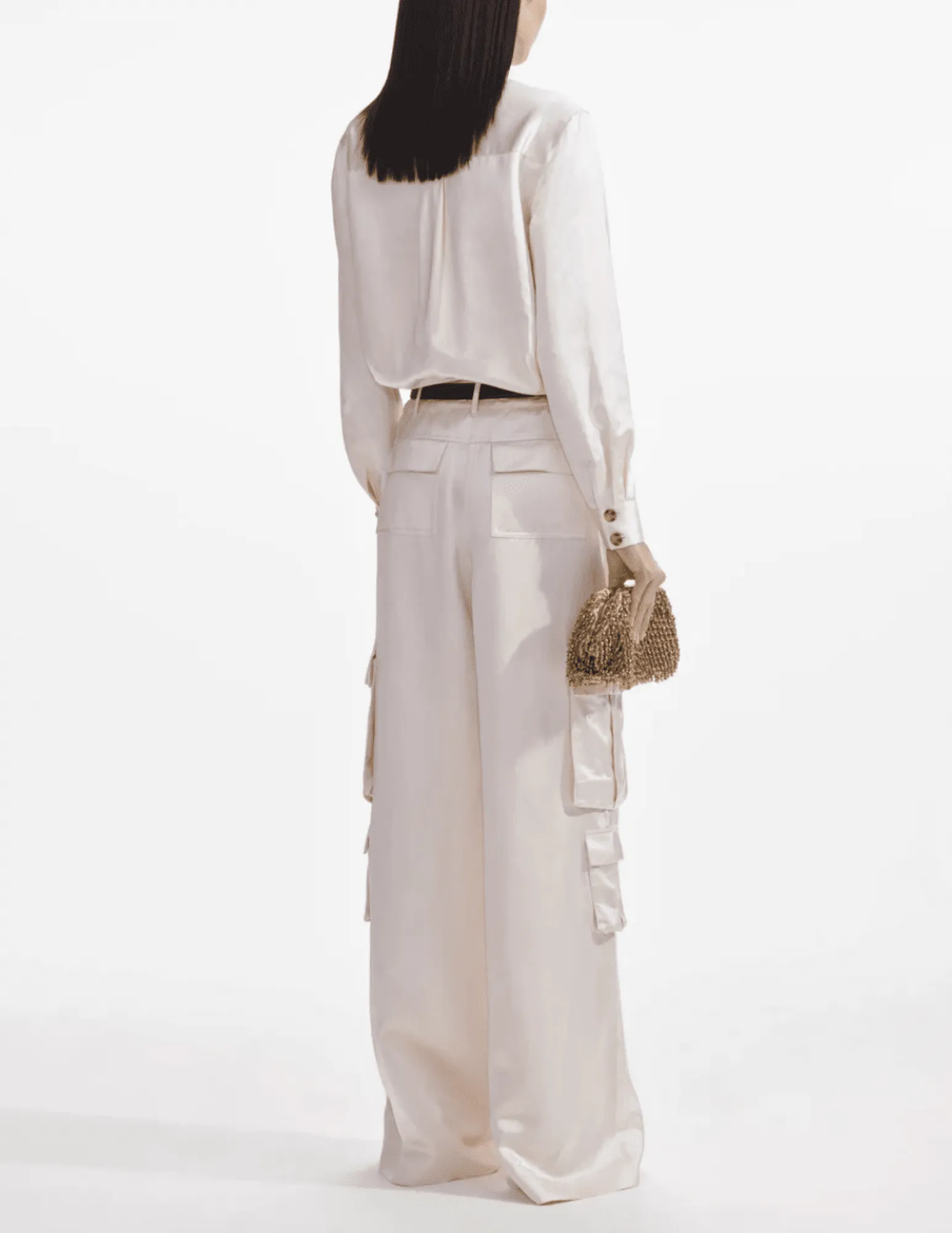 Self-Portrait High Rise Satin Cargo Trouser