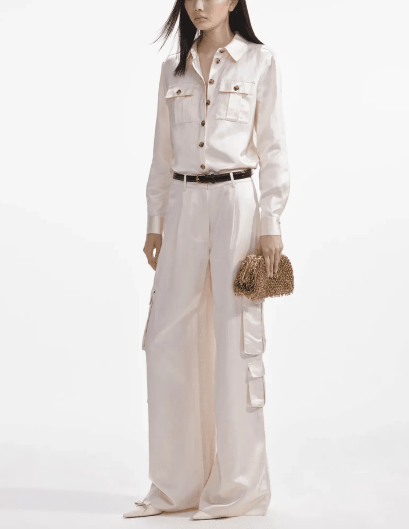 Self-Portrait High Rise Satin Cargo Trouser