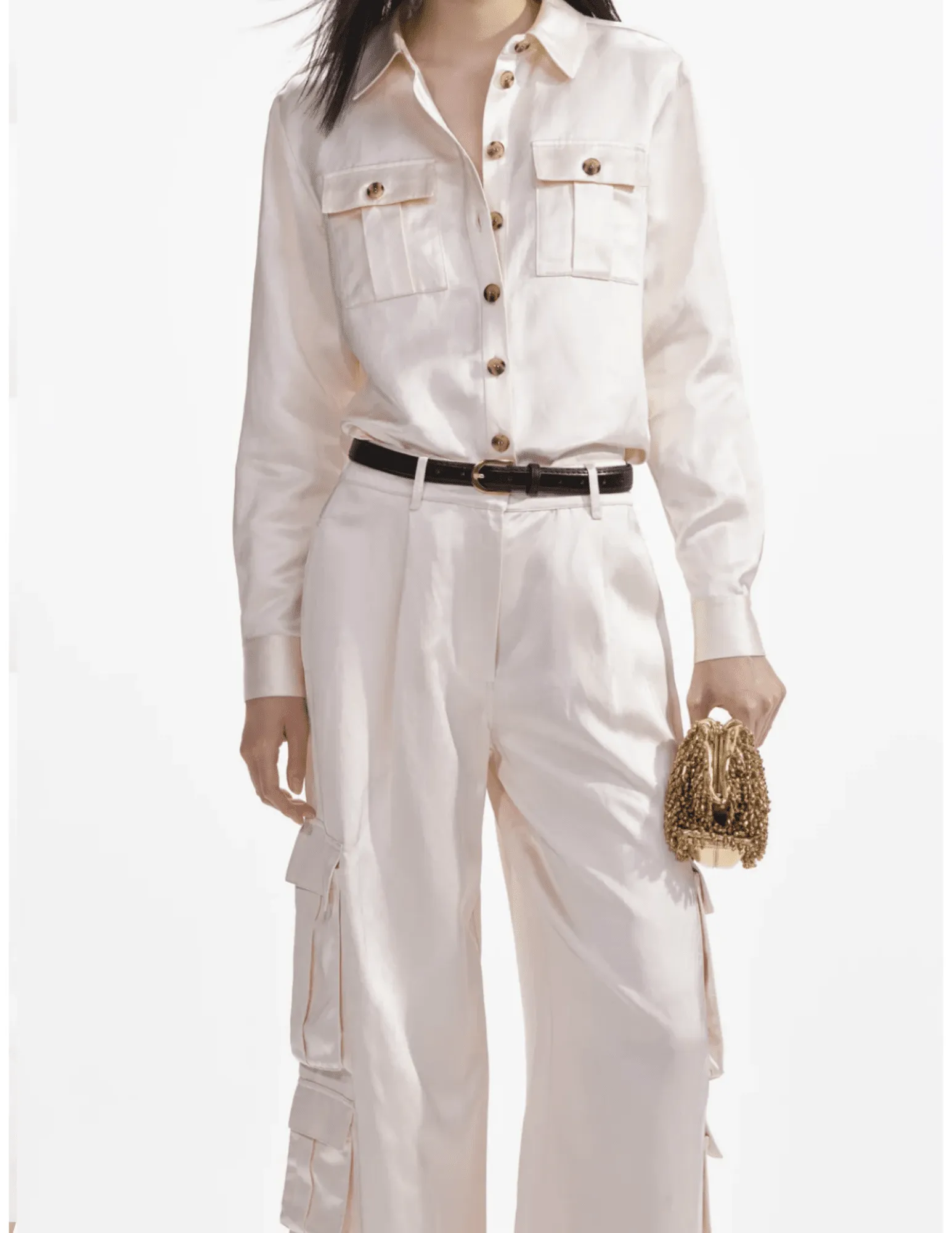 Self-Portrait High Rise Satin Cargo Trouser