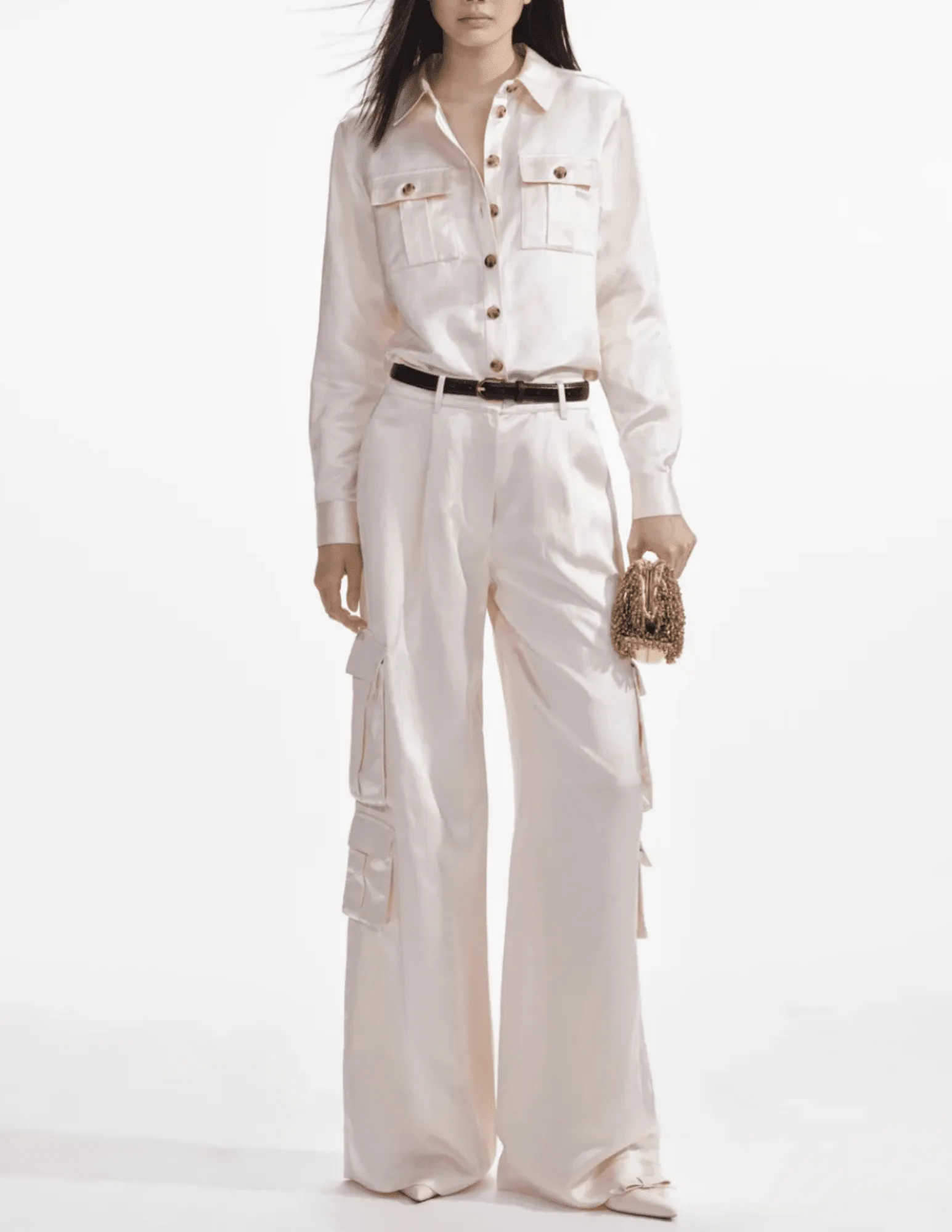 Self-Portrait High Rise Satin Cargo Trouser