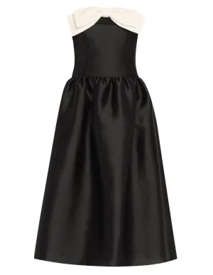 Self-Portrait Taffeta Contrast Bow Midi Dress