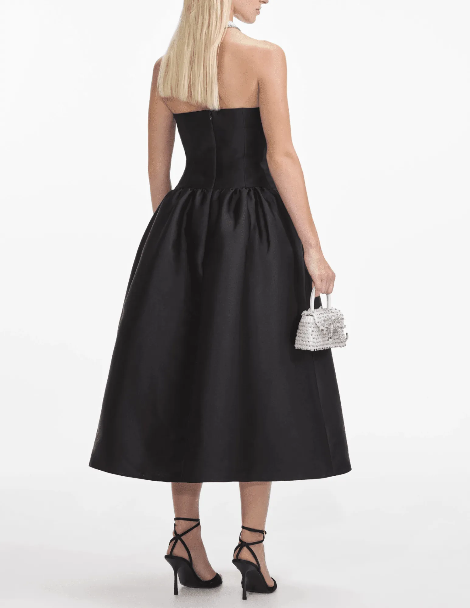 Self-Portrait Taffeta Contrast Bow Midi Dress