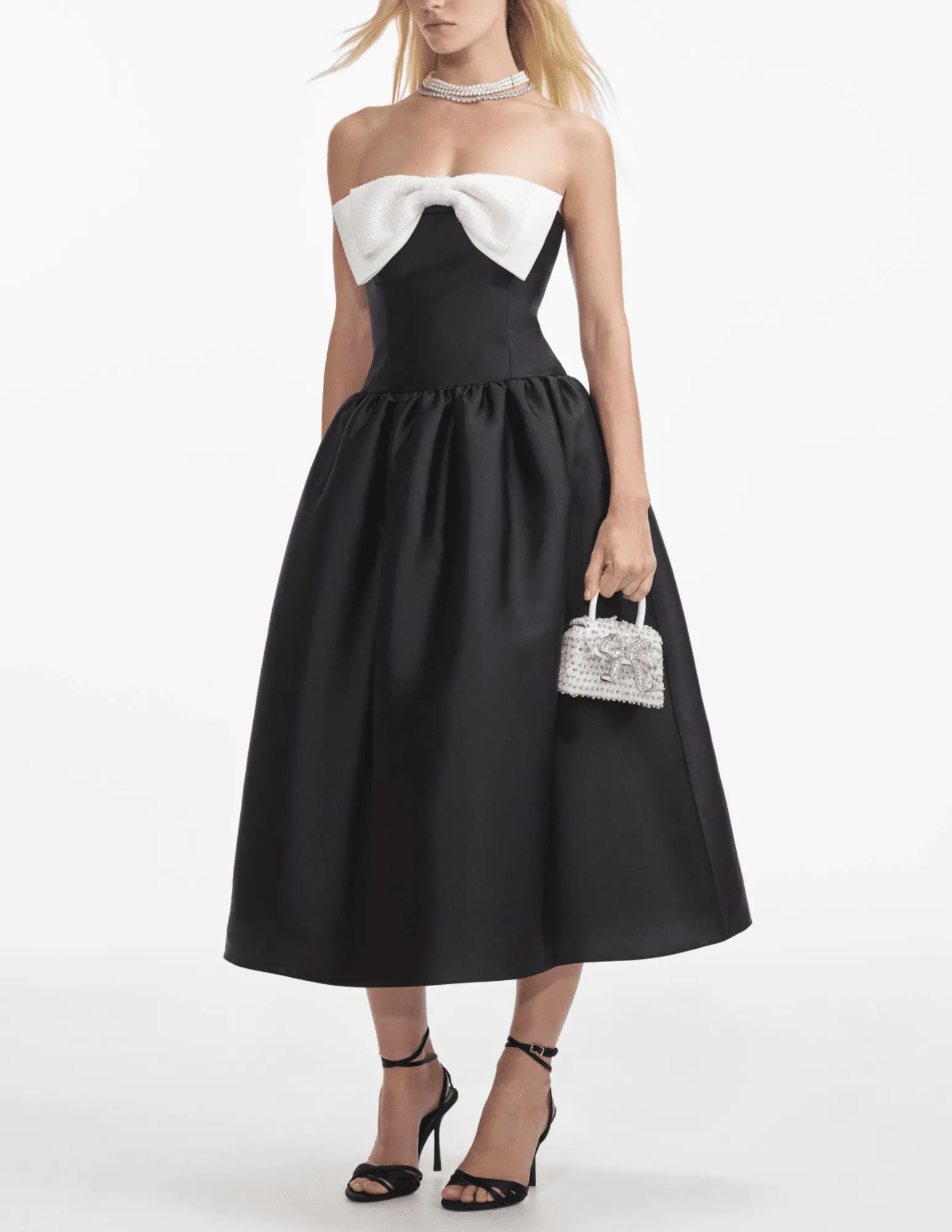 Self-Portrait Taffeta Contrast Bow Midi Dress