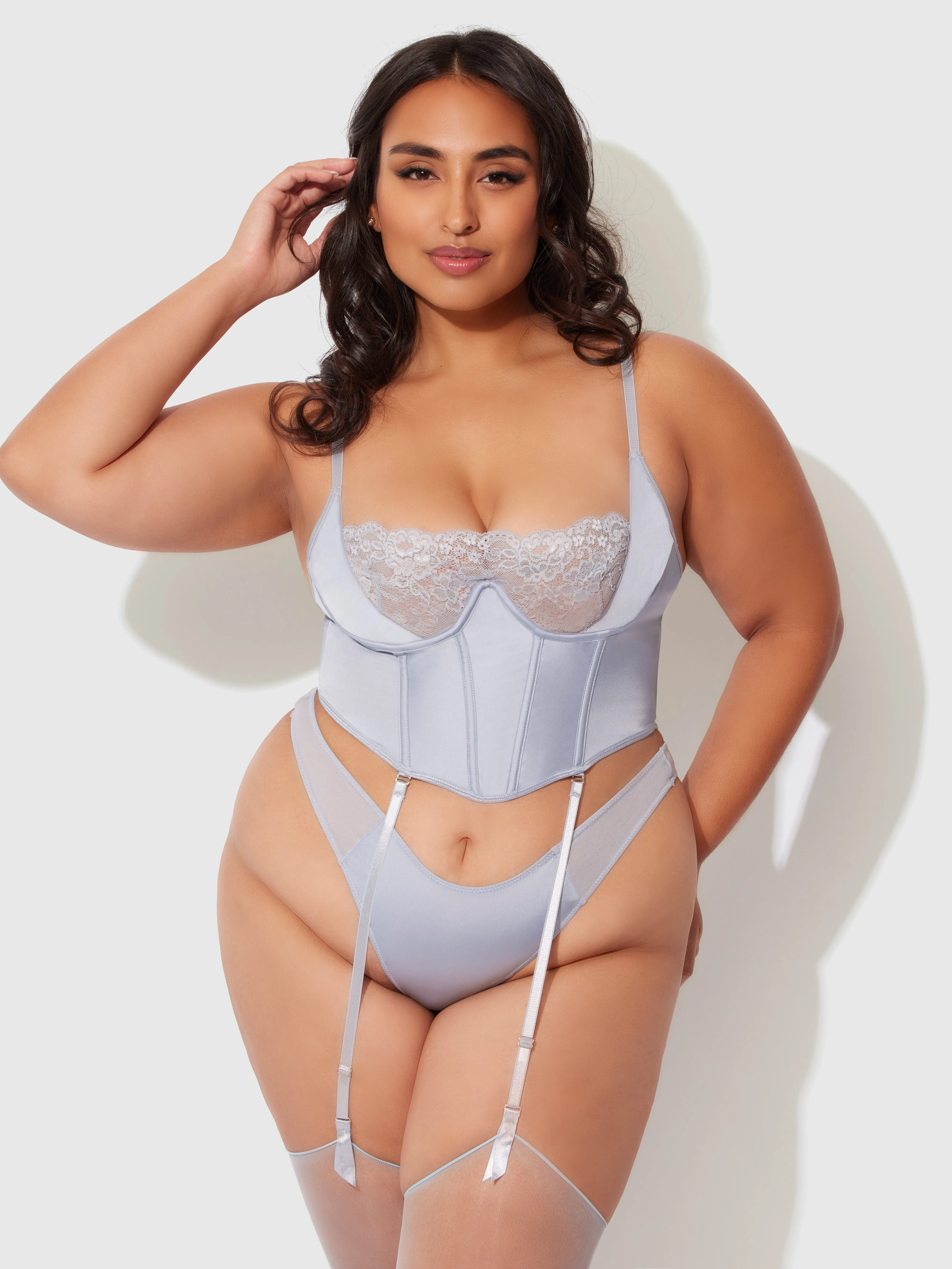 Serenity Lace & Satin Underwire Unlined Bustier by Frederick's of Hollywood
