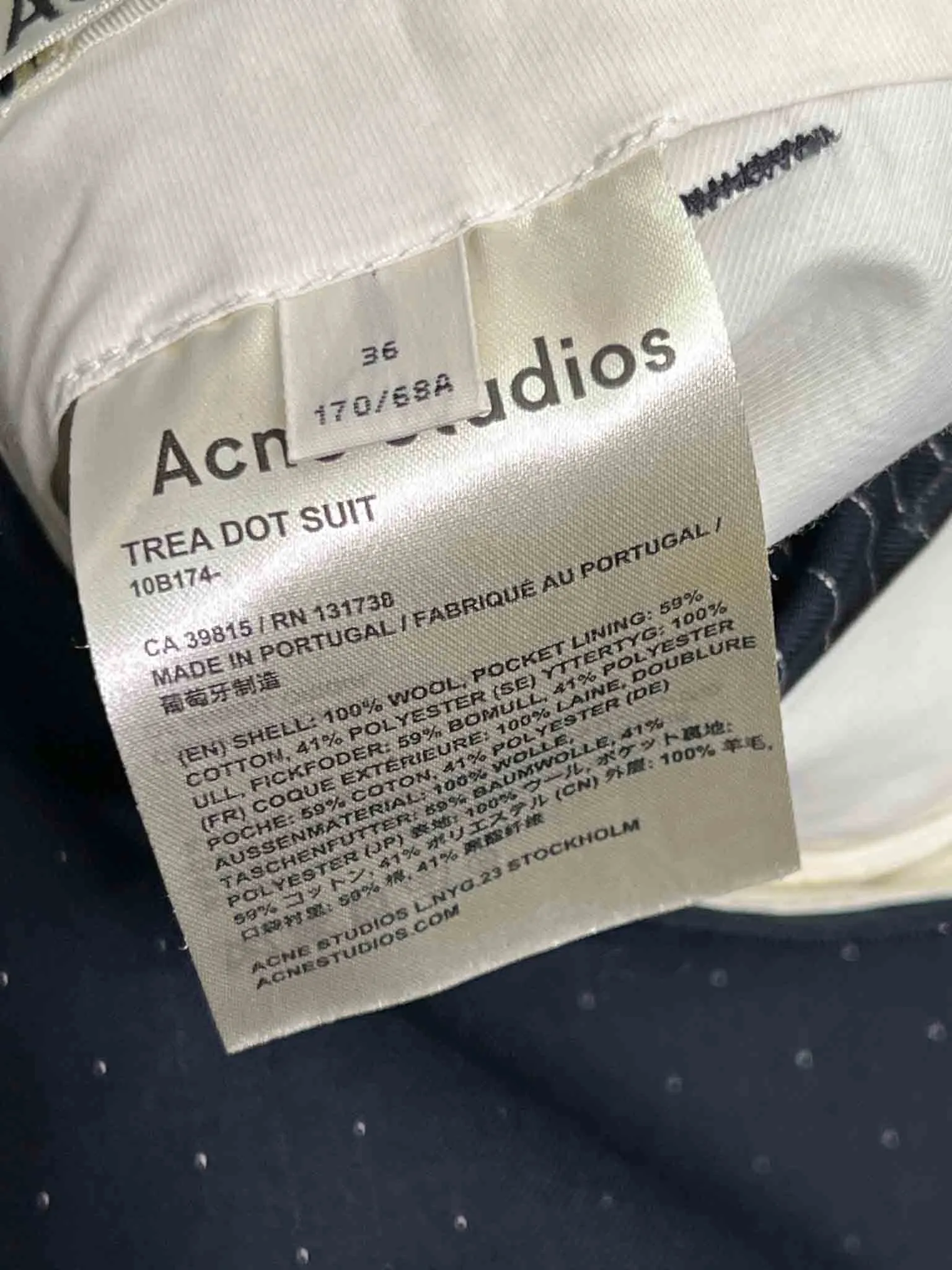 Size 36 (S) | Acne Trea Dot Suit Pants