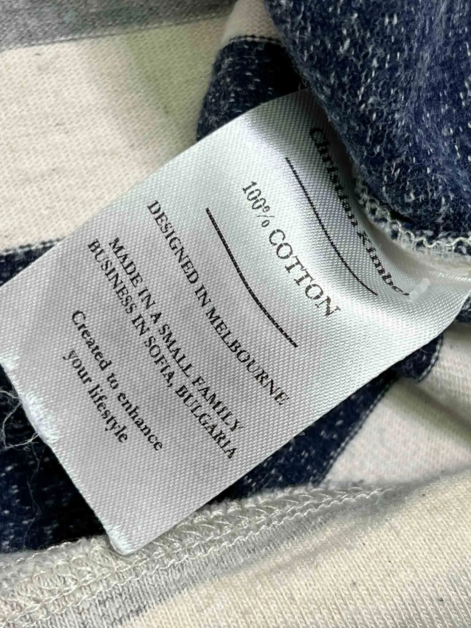 Size M | Christian Kimber Ecru and Blue Stripe T-shirt