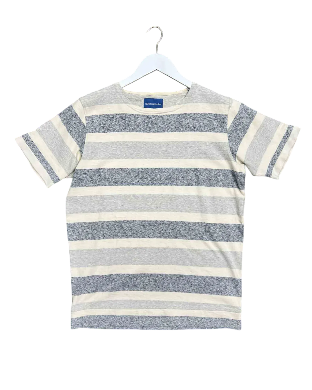 Size M | Christian Kimber Ecru and Blue Stripe T-shirt