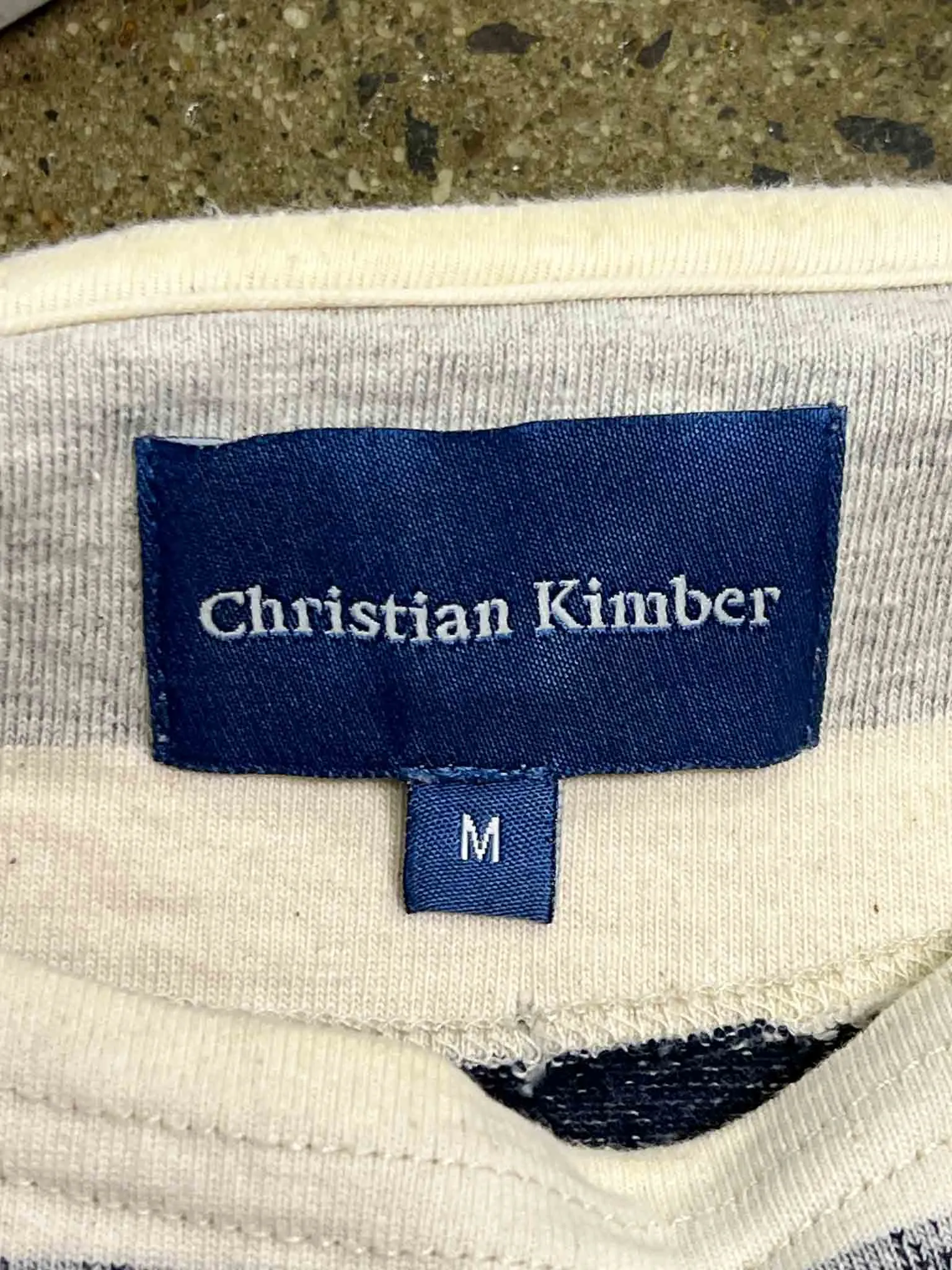 Size M | Christian Kimber Ecru and Blue Stripe T-shirt