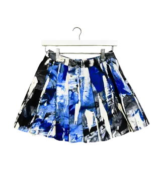 Size M | Studio 189  Blue Grey and White Cotton Pleated Mini Skirt