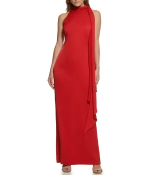 Sleeveless Tie Halter Neck Ruffle Satin Gown