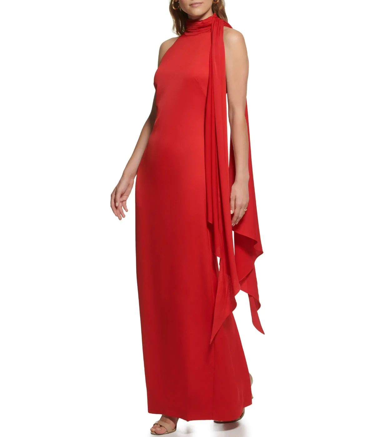 Sleeveless Tie Halter Neck Ruffle Satin Gown