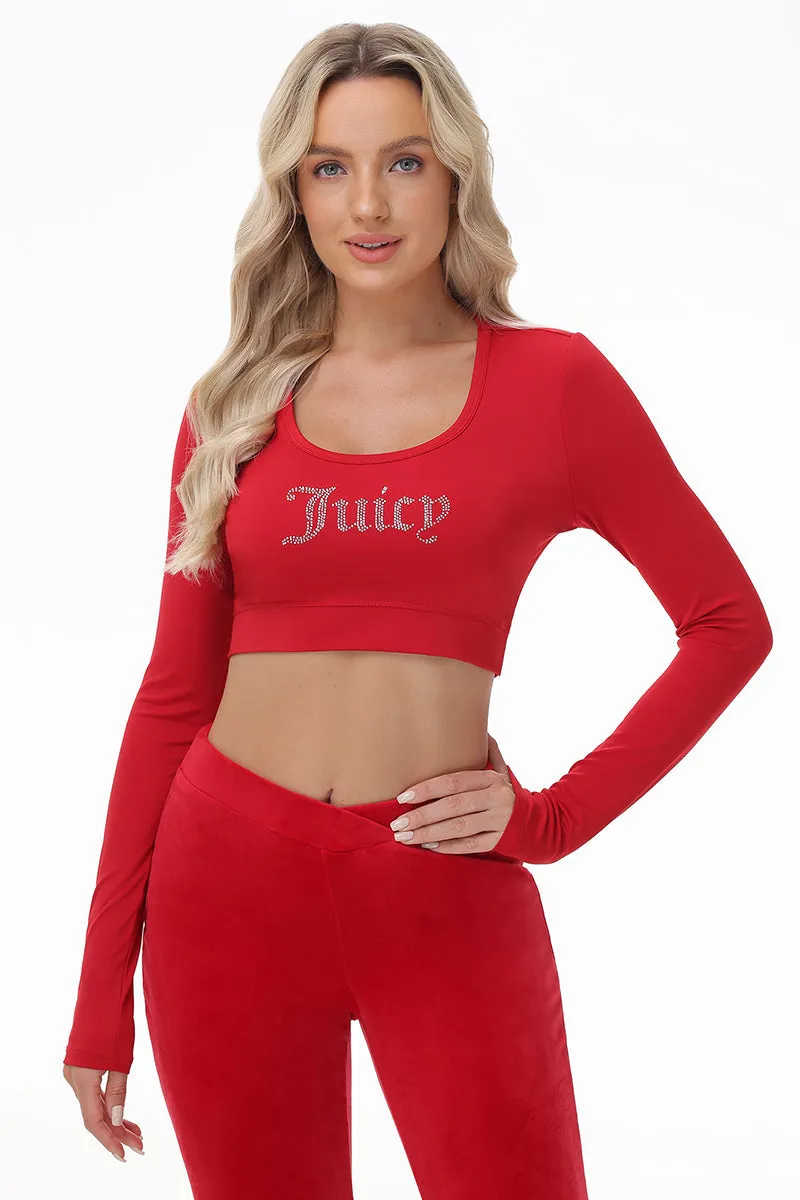 Small Bling Knit Cropped Long Sleeve Baby Tee by Juicy Couture