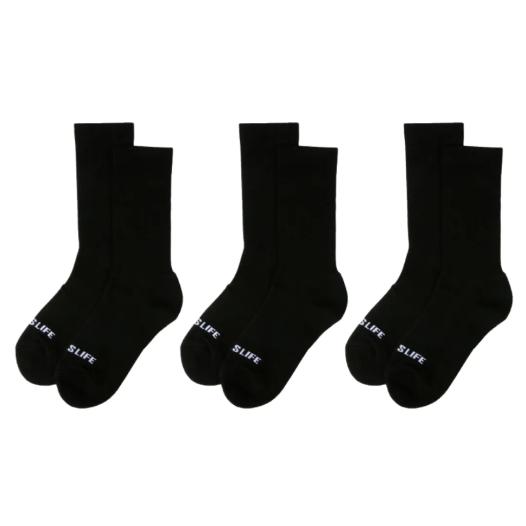 Solid Mid Sock Bundle in Black (3-Pack) Ballislife