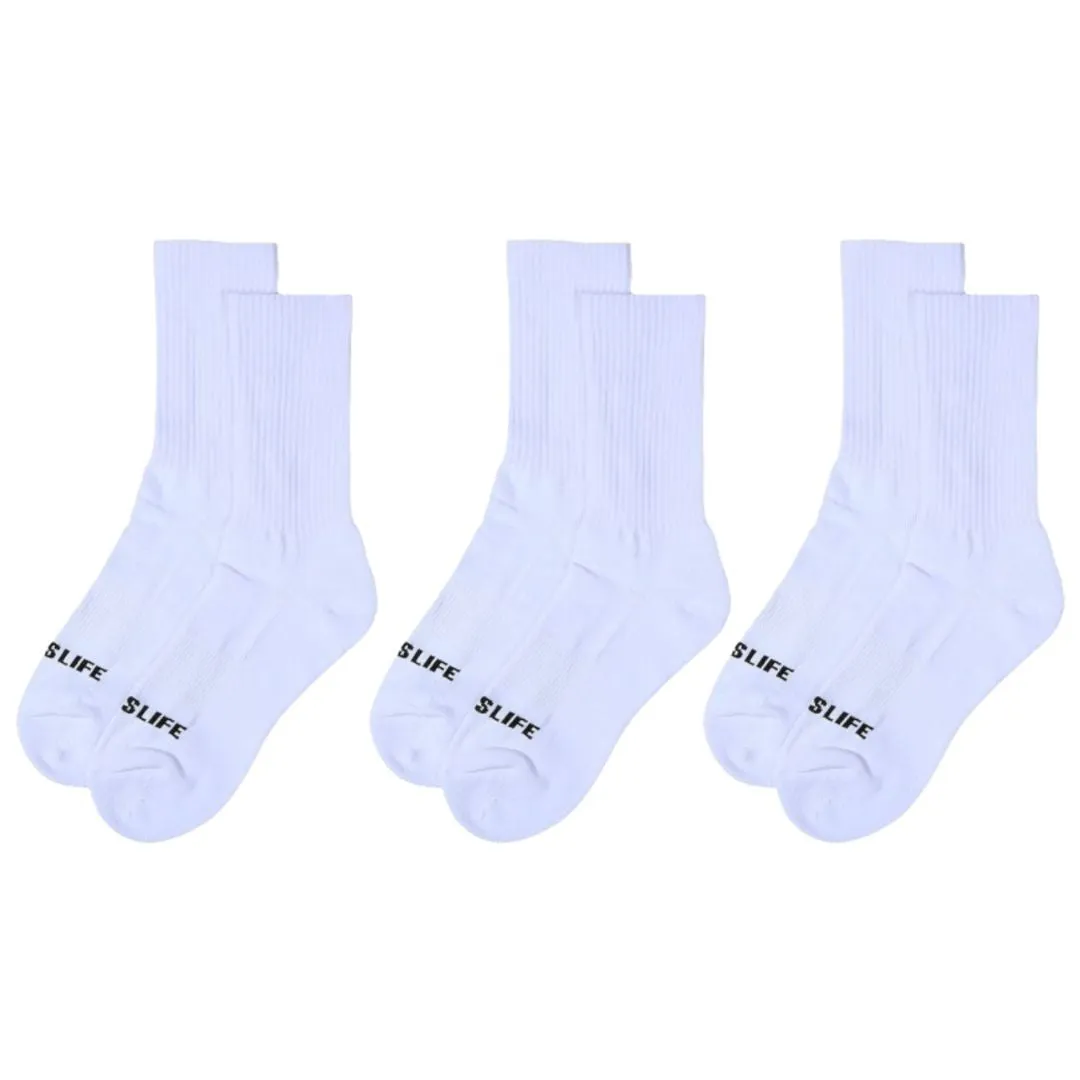 Solid Mid Sock Bundle in White (3-Pack) Ballislife