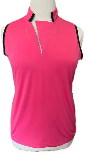 Sport Haley Hot Pink Sleeveless Golf Top with Asymmetrical Zip Size XL MSP$79
