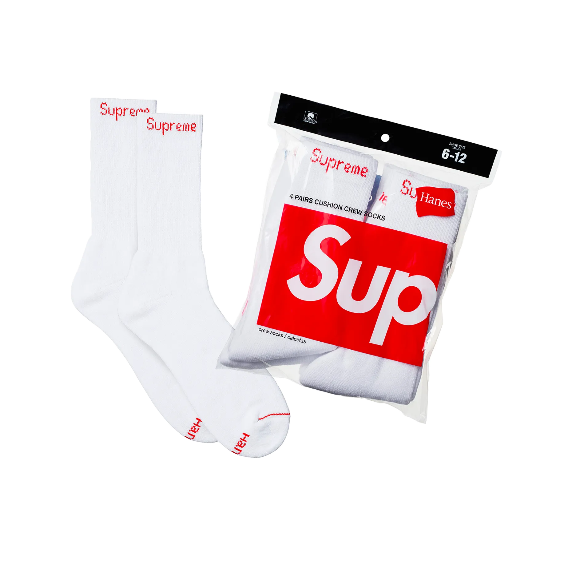 Supreme/Hanes Crew Socks (4 Pack) White