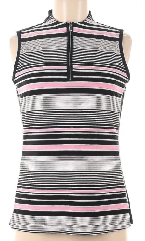 Tail Pink, White & Black Striped Jacquard Sleeveless Golf Top MSP$93