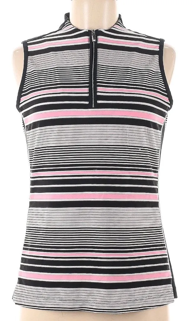 Tail Pink, White & Black Striped Jacquard Sleeveless Golf Top MSP$93