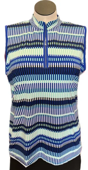 Tail Vertical Mutli Blue 1/4 Zip Sleeveless Top Size XXL MSP $96