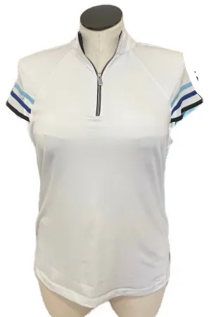 Tail White Cap Sleeve Golf Top w/Multicolored Stripe Mesh Sleeve Size XL MSP$96