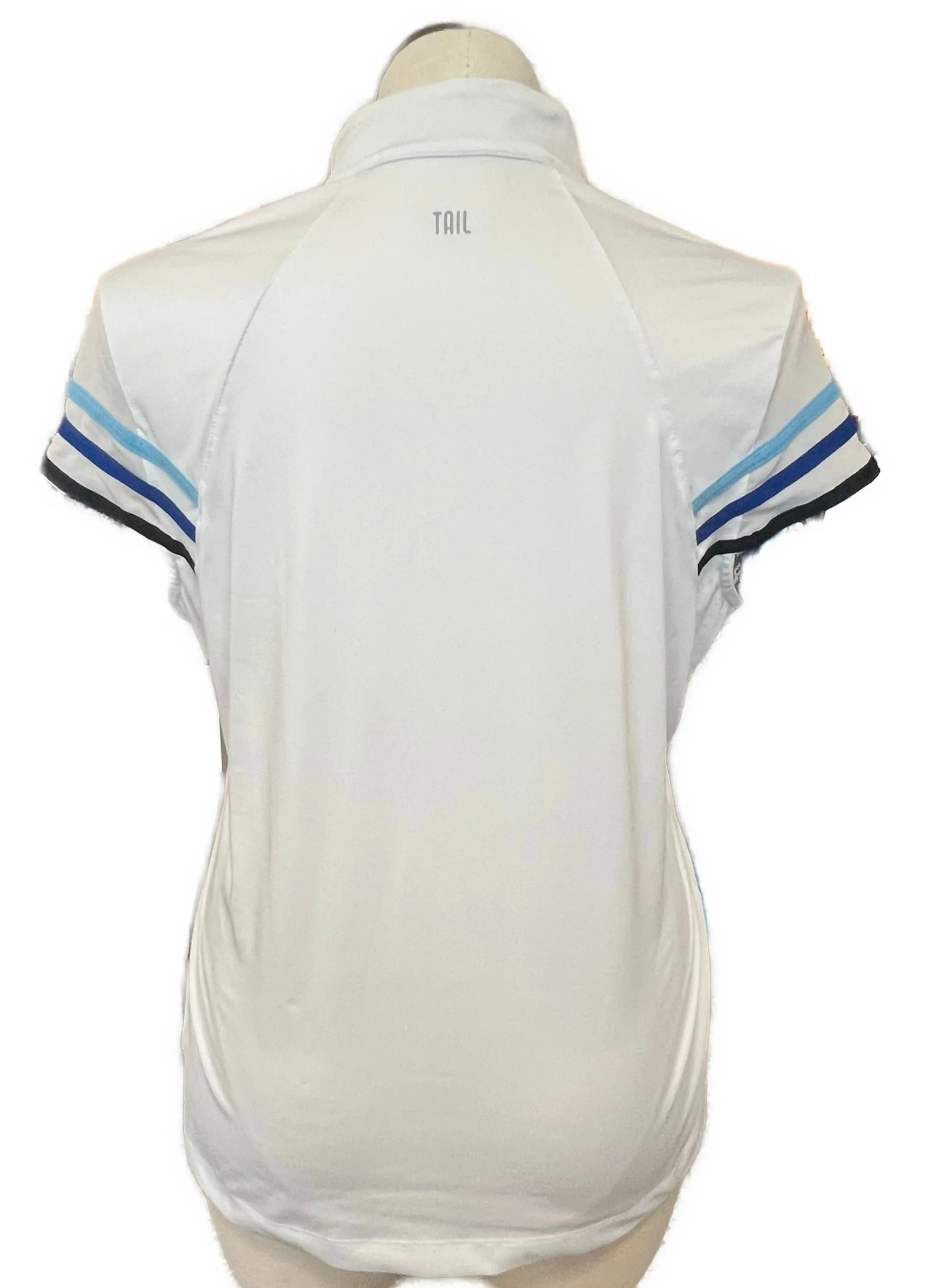 Tail White Cap Sleeve Golf Top w/Multicolored Stripe Mesh Sleeve Size XL MSP$96