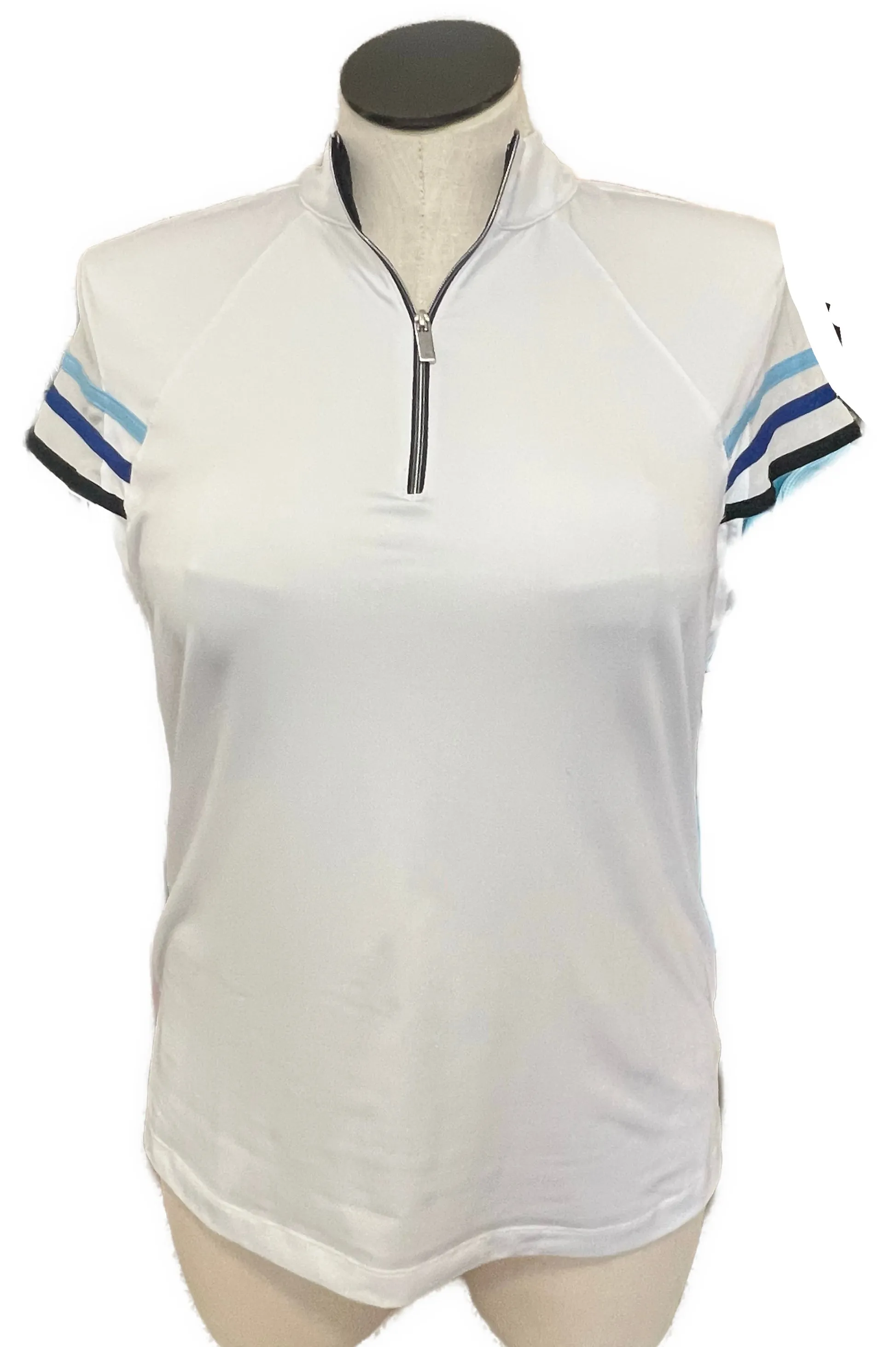 Tail White Cap Sleeve Golf Top w/Multicolored Stripe Mesh Sleeve Size XL MSP$96
