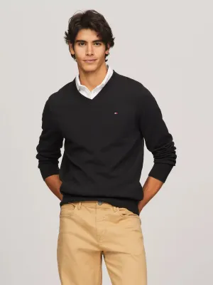 Tommy Hilfiger Solid Logo V-Neck Sweater - Men