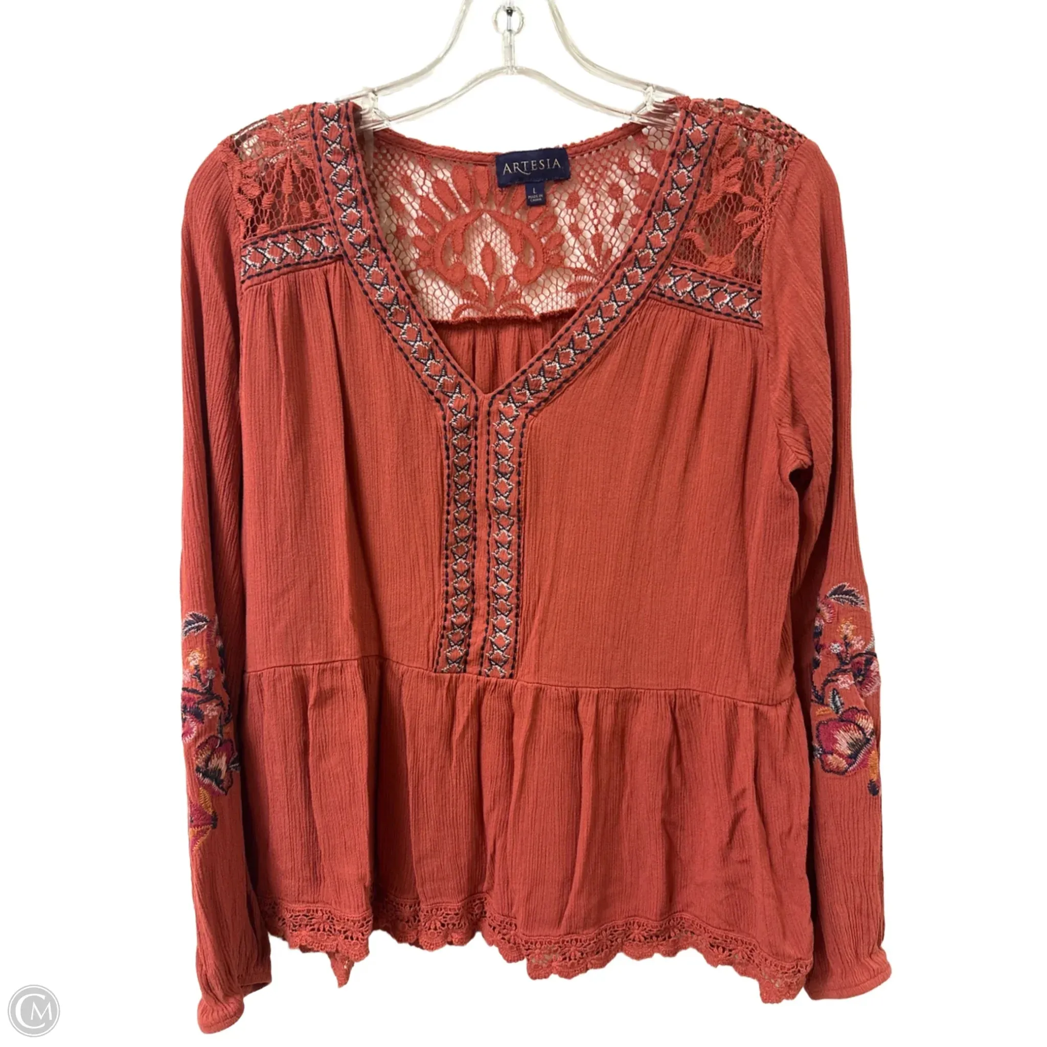 Top Long Sleeve By Clothes Mentor In Orange, Size: L
