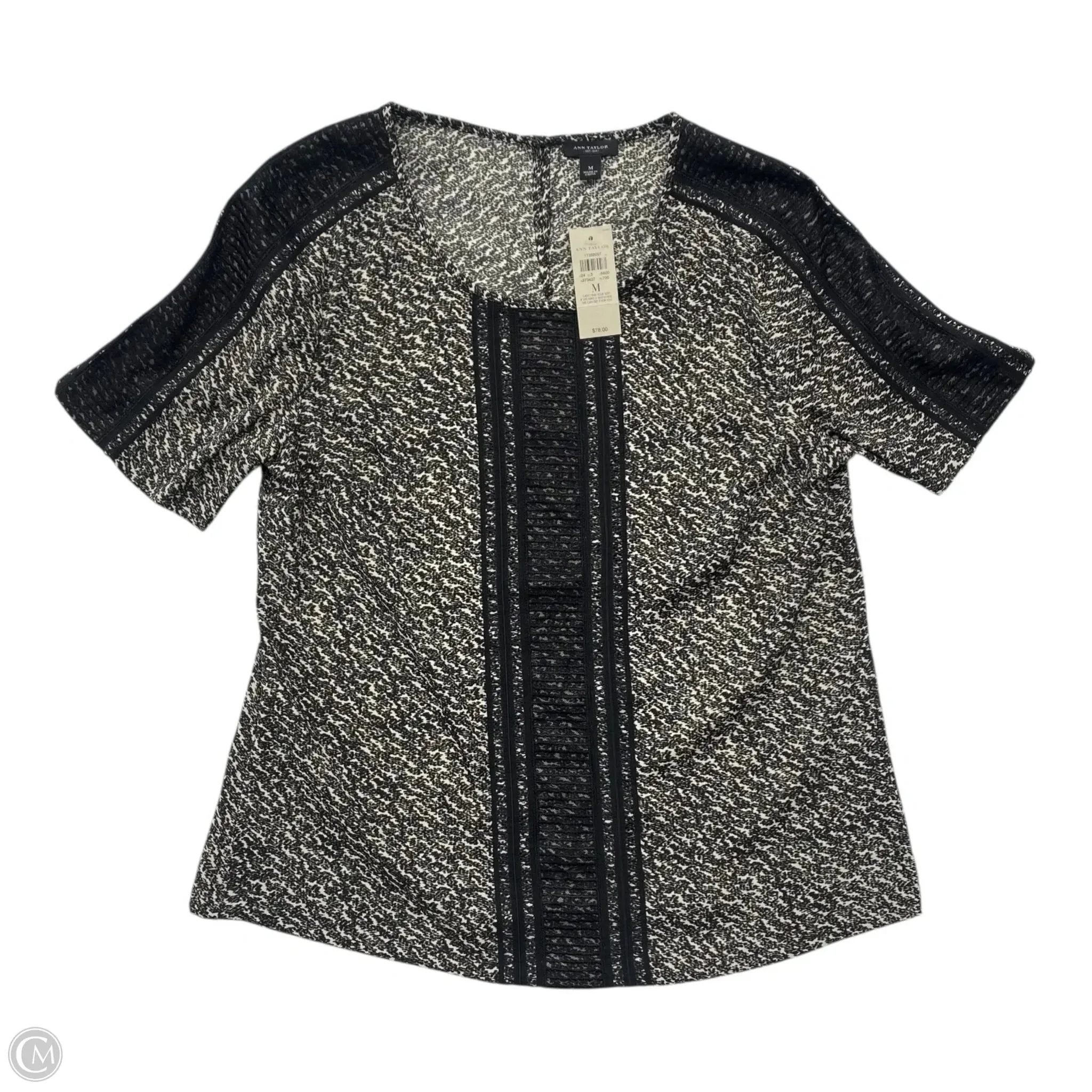 Top Short Sleeve By Ann Taylor In Black & White, Size: M