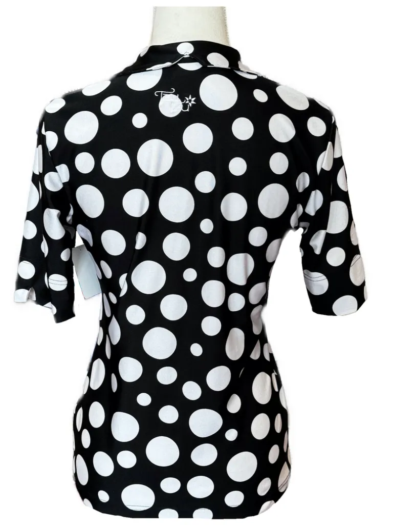 Tzu Tzu Black and White Polka Dot 3/4 Sleeve Polo Size M