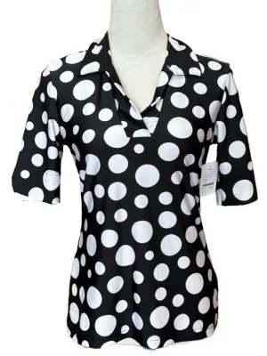 Tzu Tzu Black and White Polka Dot 3/4 Sleeve Polo Size M